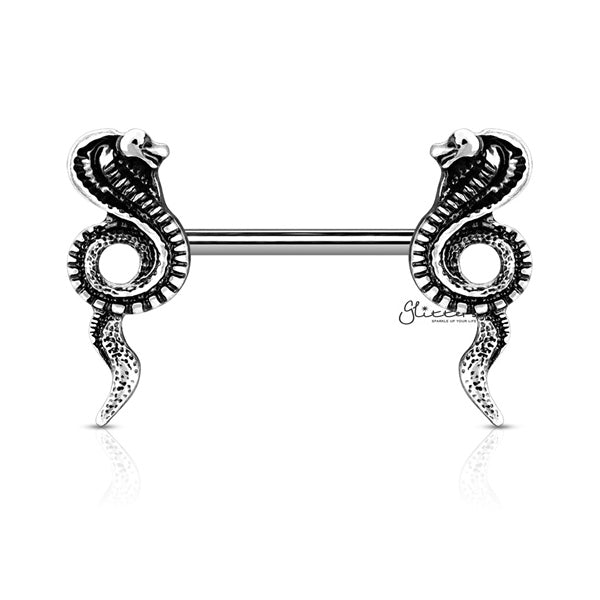 316L Surgical Steel Nipple Barbell with Cobra Ends - Silver-Body Piercing Jewellery, Nipple Barbell-NB0020-S1-Glitters