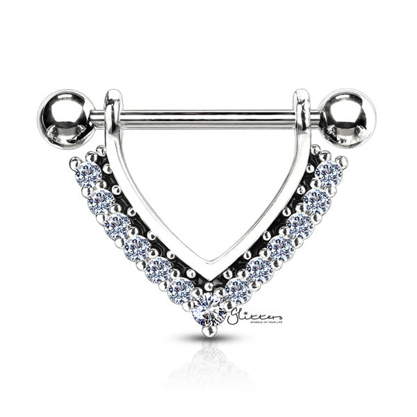 CZ Paved Black Enamel Dangle Surgical Steel Nipple Rings - Silver-Body Piercing Jewellery, Cubic Zirconia, Nipple Barbell-NB0022-S_5f0d929f-2e1b-460a-a7d3-c34492b6665d-Glitters