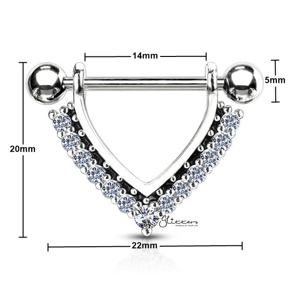 CZ Paved Black Enamel Dangle Surgical Steel Nipple Rings - Silver-Body Piercing Jewellery, Cubic Zirconia, Nipple Barbell-NB0022-S_New_8b8ac42c-c3b8-453c-b41c-36c1e79ed07f-Glitters