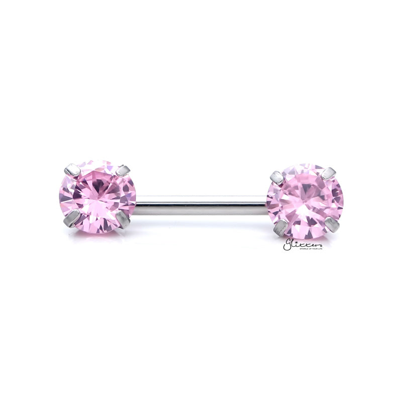Round CZ Ends Push in Nipple Barbell - Pink-Body Piercing Jewellery, Cubic Zirconia, Nipple Barbell-NB0025-p_800-Glitters