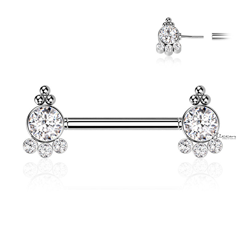 Exclusive nipple barbell with stone clusters and little balls