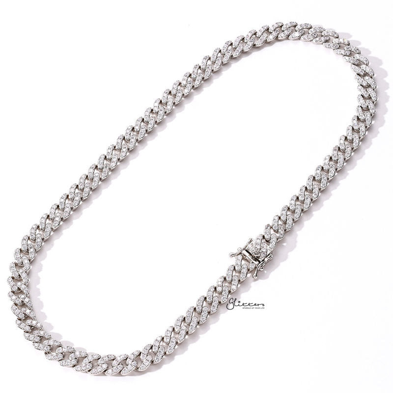 9mm Iced Out Miami Cuban Chain - Silver-Chain Necklaces, Hip Hop, Hip Hop Chains, Iced Out, Jewellery, Men's Chain, Men's Jewellery, Men's Necklace, Necklaces, Women's Jewellery-NK1041-1-Glitters
