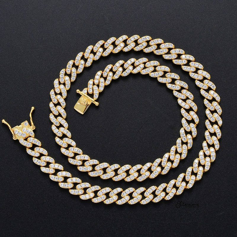 9mm Iced Out Miami Cuban Chain - Gold-Chain Necklaces, Hip Hop, Hip Hop Chains, Iced Out, Jewellery, Men's Chain, Men's Jewellery, Men's Necklace, Necklaces, Women's Jewellery-NK1042-2-Glitters