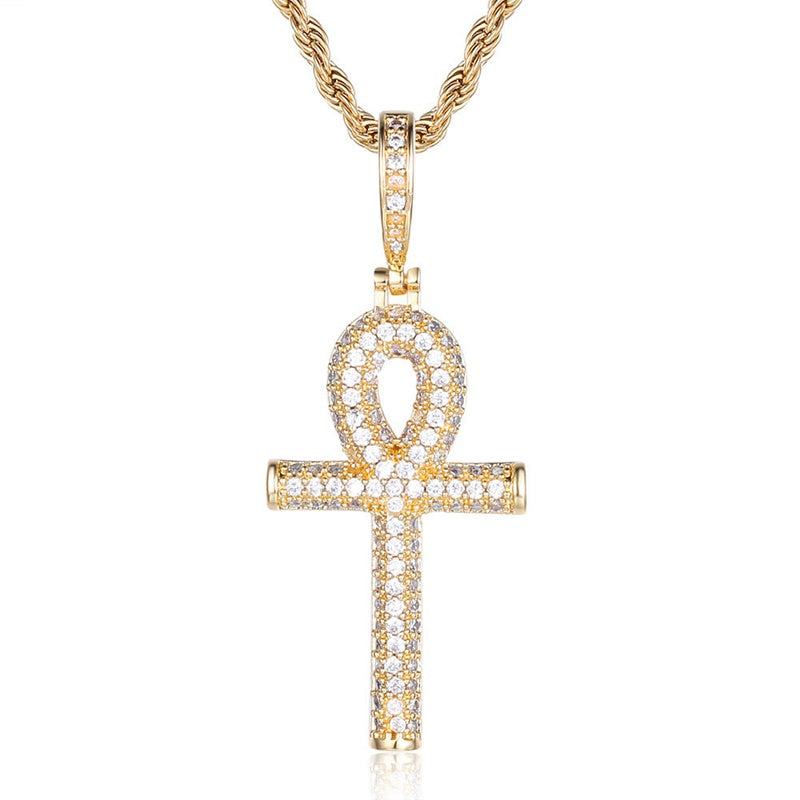 Ankh Cross Pendant - Gold-Hip Hop, Hip Hop Pendant, Iced Out, Jewellery, Men's Necklace, Necklaces, Pendants, Women's Jewellery, Women's Necklace-NK1044-G2-800-Glitters