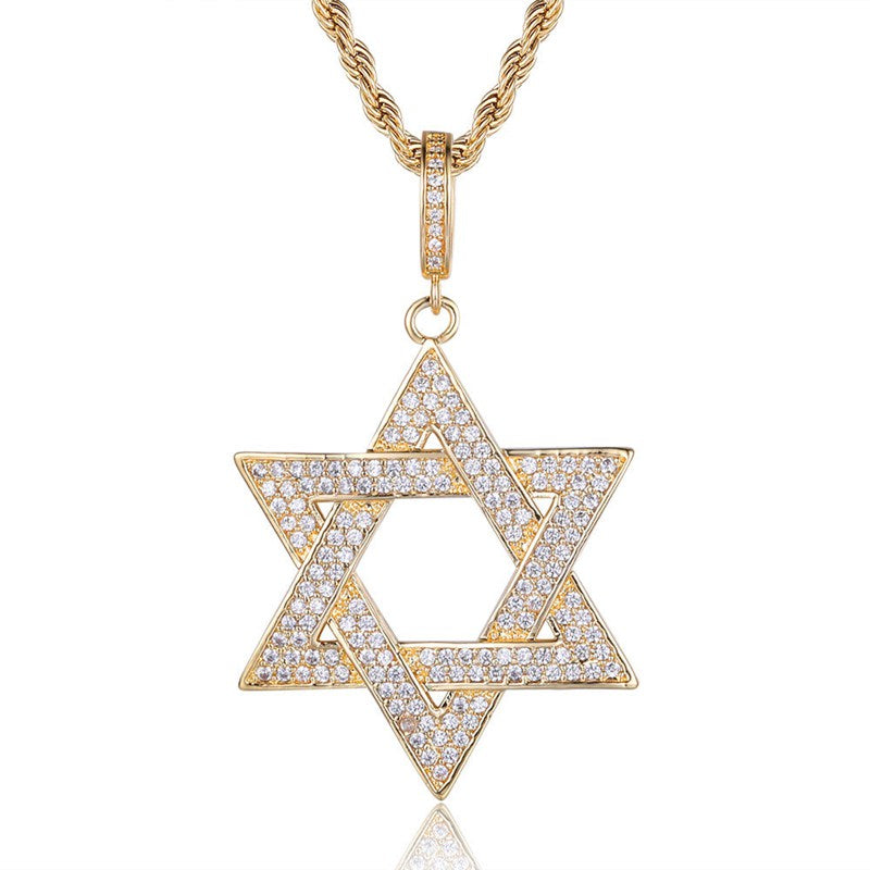 Star of David Pendant - Gold-Hip Hop, Hip Hop Pendant, Iced Out, Jewellery, Men's Necklace, Necklaces, Pendants, Women's Jewellery, Women's Necklace-NK1047-G1-800-Glitters