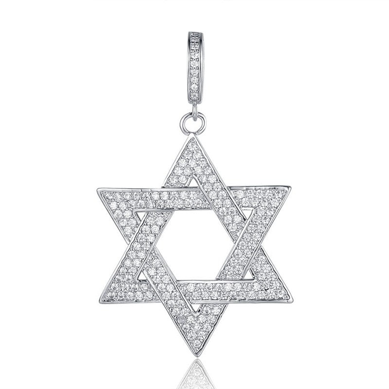 Star of David Pendant - Silver-Hip Hop, Hip Hop Pendant, Iced Out, Jewellery, Men's Necklace, Necklaces, Pendants, Women's Jewellery, Women's Necklace-NK1047-S-800-Glitters