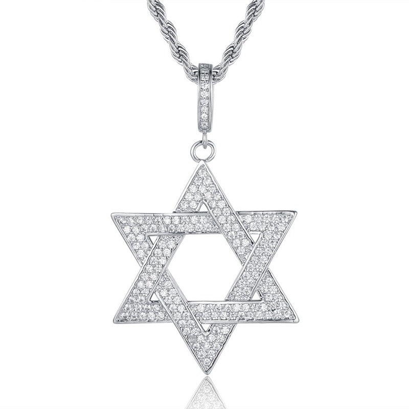 Star of David Pendant - Silver-Hip Hop, Hip Hop Pendant, Iced Out, Jewellery, Men's Necklace, Necklaces, Pendants, Women's Jewellery, Women's Necklace-NK1047-S1-800-Glitters