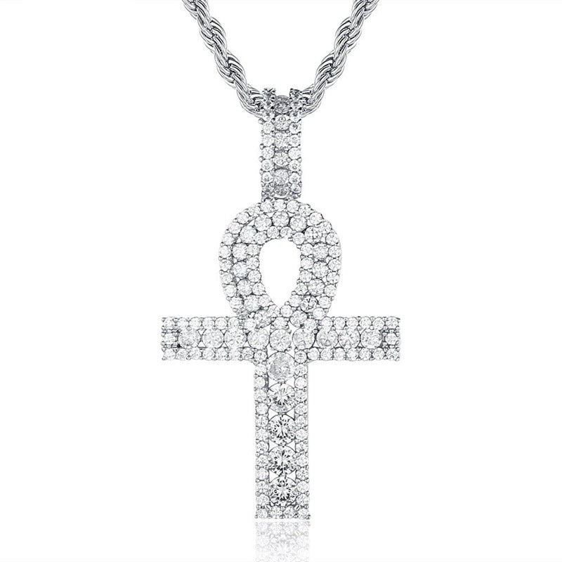 Egyptian Ankh Cross Pendant - Silver-Hip Hop, Hip Hop Pendant, Iced Out, Jewellery, Men's Necklace, Necklaces, Pendants, Women's Jewellery, Women's Necklace-NK1049-S1-800-Glitters