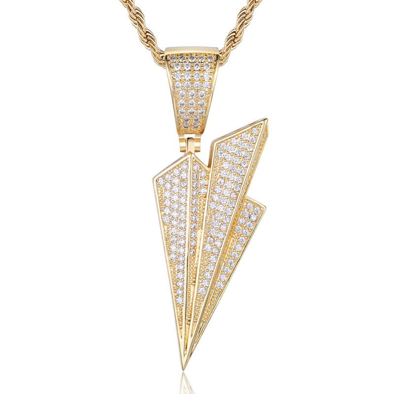 Iced Out Paper Plane Pendant - Gold-Hip Hop, Hip Hop Pendant, Iced Out, Jewellery, Men's Necklace, Necklaces, Pendants, Women's Jewellery, Women's Necklace-NK1055-G1-800-Glitters