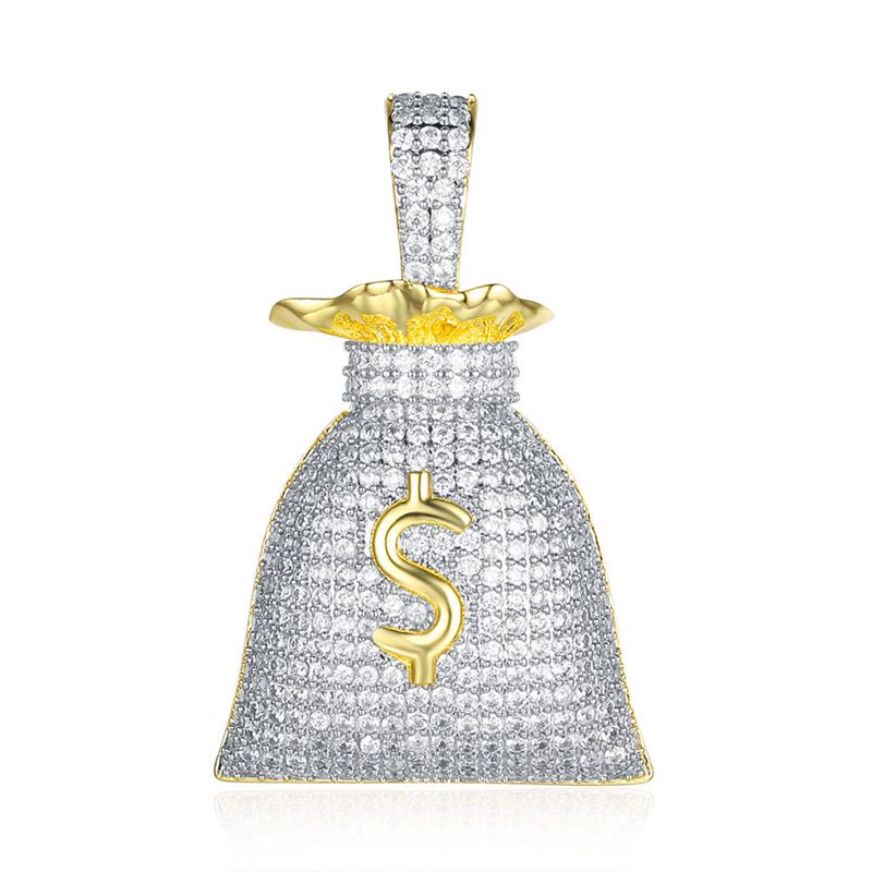 Iced Out Money Bag Pendant - Silver-Hip Hop, Hip Hop Pendant, Iced Out, Jewellery, Men's Necklace, Necklaces, Pendants, Women's Jewellery, Women's Necklace-NK1059-t-800-Glitters