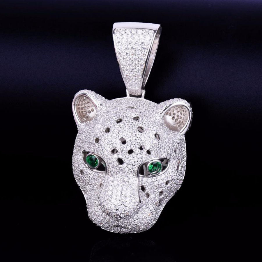 Iced Out Leopard Pendant - Silver-Hip Hop, Hip Hop Pendant, Iced Out, Men's Necklace, Necklaces, Pendants-NK1085S2-Glitters