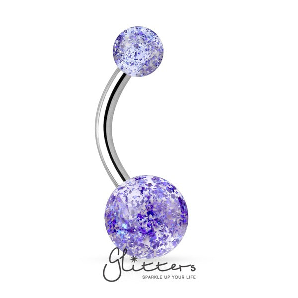 Blue Acrylic Color Ultra Glitter Ball Belly Button Ring-Belly Ring, Body Piercing Jewellery-NL2-1410-B-11-Glitters