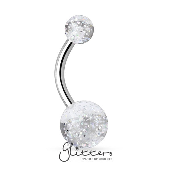 Clear Acrylic Color Ultra Glitter Ball Belly Button Ring-Belly Ring, Body Piercing Jewellery-NL2-1410-C-12-Glitters