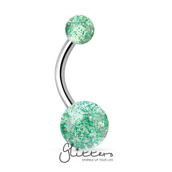 Green Acrylic Color Ultra Glitter Ball Belly Button Ring-Belly Ring, Body Piercing Jewellery-NL2-1410-G-13-Glitters