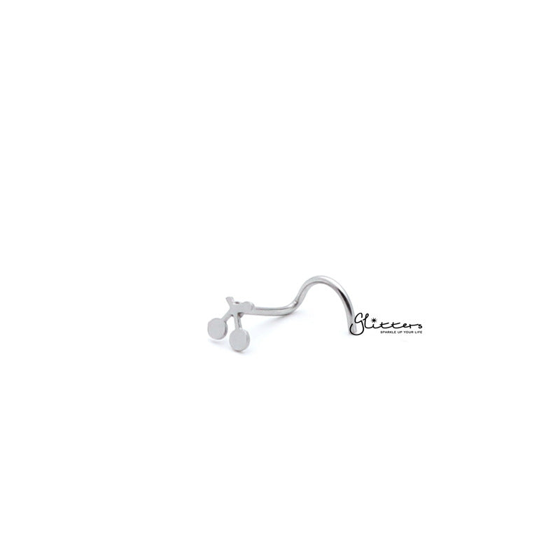20 Gauge Surgical Steel Cherry Nose Screw-Silver | Gold-Body Piercing Jewellery, Nose Piercing Jewellery, Nose Studs-NS0024-Cherry-Glitters