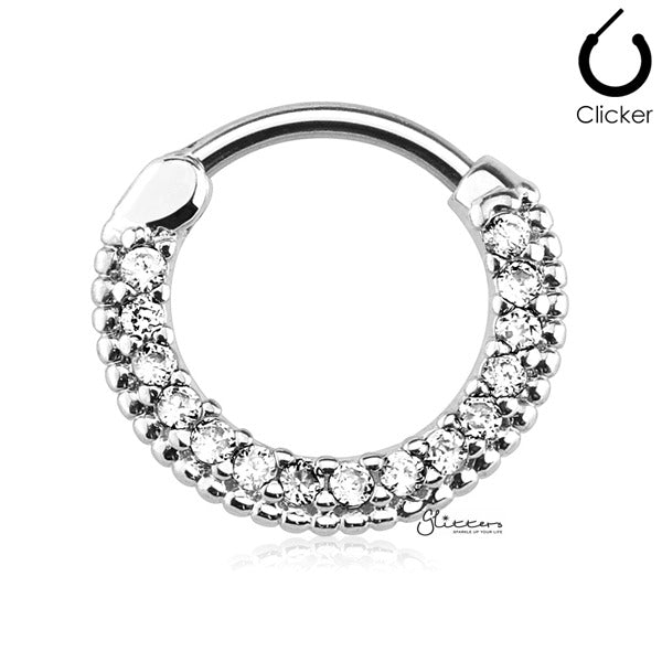 316L Surgical Steel Round Top Nose Septum/Ear Cartilage Clickers-Body Piercing Jewellery, Cartilage, Cubic Zirconia, Nose, Septum Ring-NS0037-S-Glitters