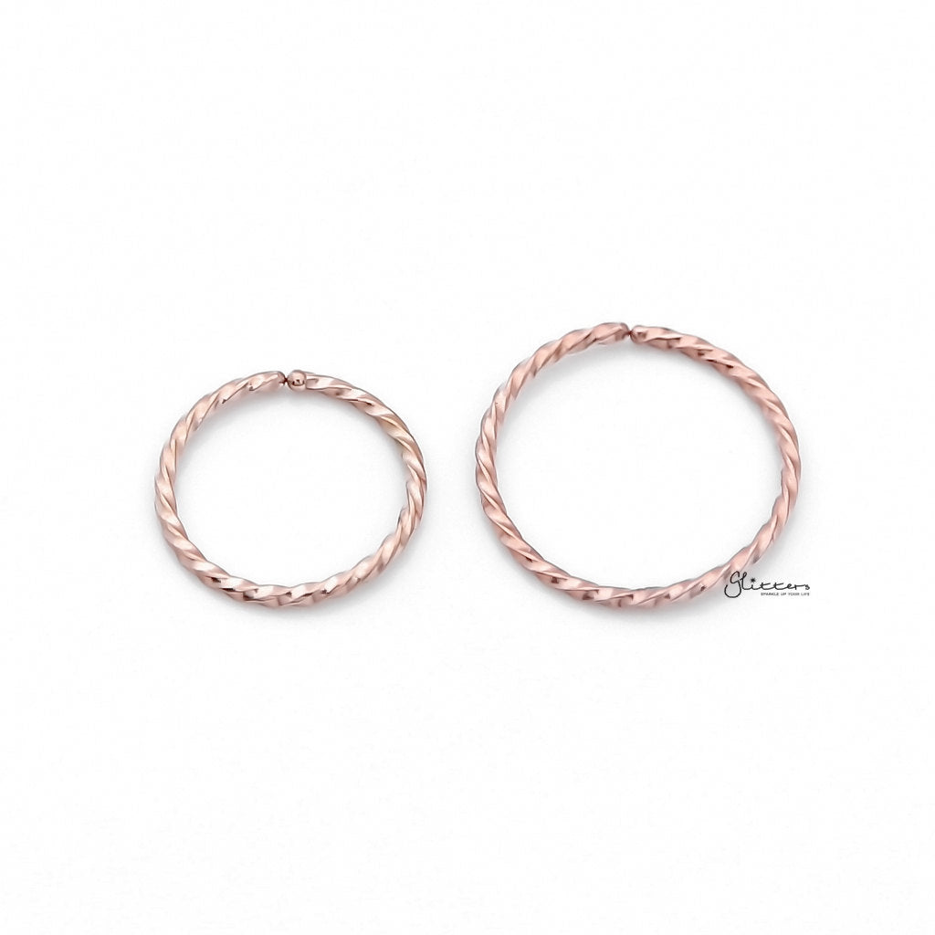Twisted Surgical Steel Rounded Ends Bendable Nose Hoop Rings - Rose Gold-Body Piercing Jewellery, Nose Piercing Jewellery, Nose Ring, Nose Studs, Septum Ring, Tragus-NS0076-RG_01-Glitters