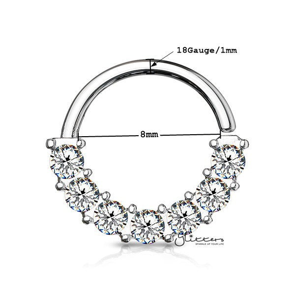 Surgical Steel 7 Gem Front Facing Set Bendable Hoop Rings-Silver | Gold | Rose Gold-Body Piercing Jewellery, Cartilage, Cubic Zirconia, Nose, Septum Ring-NS0081_S_New-Glitters
