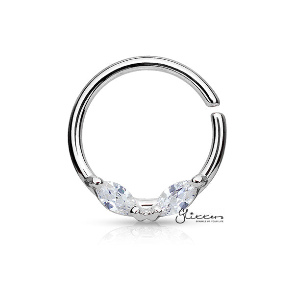316L Surgical Steel Bendable Hoop Ring with Prong Set Marquise CZs-Body Piercing Jewellery, Cartilage, Cubic Zirconia, Nose, Septum Ring-NS0083_01-Glitters