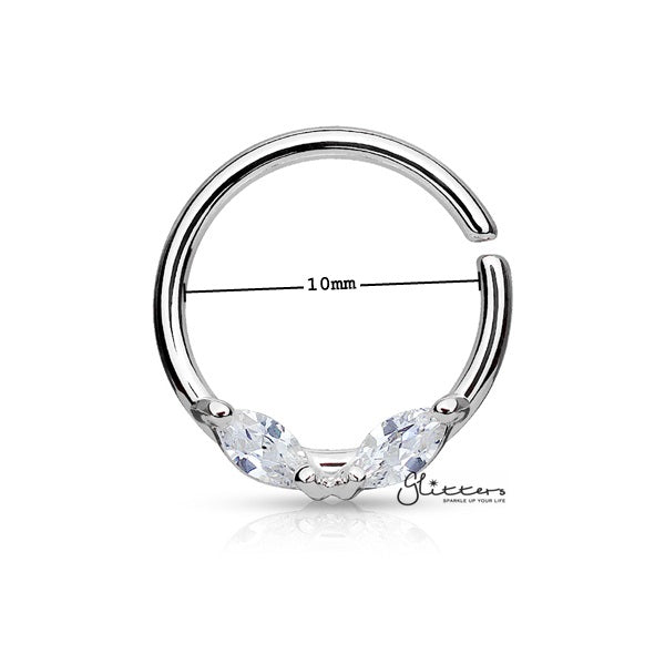 316L Surgical Steel Bendable Hoop Ring with Prong Set Marquise CZs-Body Piercing Jewellery, Cartilage, Cubic Zirconia, Nose, Septum Ring-NS0083_01_New-Glitters