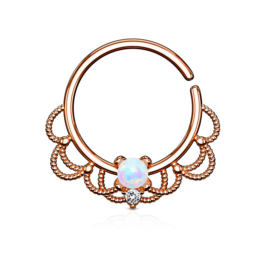 Opal Set Centered Filigree Bendable Hoop Rings for Nose Septum, Daith and Ear Cartilage-Body Piercing Jewellery, Cartilage, Daith, Nose, Septum Ring-NS0086_02_4-Glitters