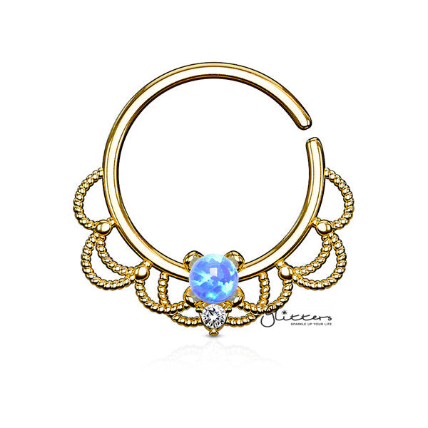 Opal Set Centered Filigree Bendable Hoop Rings for Nose Septum, Daith and Ear Cartilage-Body Piercing Jewellery, Cartilage, Daith, Nose, Septum Ring-NS0086_GB-Glitters