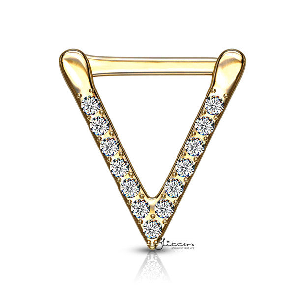 316L Surgical Steel CZ Paved Triangle Clicker for Septum, Ear Cartilage, Daith and More-Body Piercing Jewellery, Cartilage, Cubic Zirconia, Daith, Nose, Septum Ring-NS0096-G-Glitters