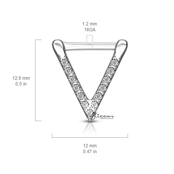 316L Surgical Steel CZ Paved Triangle Clicker for Septum, Ear Cartilage, Daith and More-Body Piercing Jewellery, Cartilage, Cubic Zirconia, Daith, Nose, Septum Ring-NS0096-M-Glitters