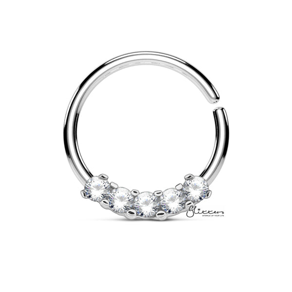 316L Surgical Steel Bendable Hoop Ring with 5 CZ Prong Set-Body Piercing Jewellery, Cartilage, Cubic Zirconia, Nose, Septum Ring-NS0097-S-Glitters
