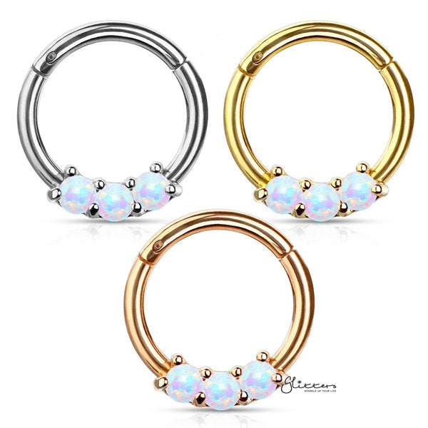316L Surgical Steel 3-Opal Set Hinged Segment Hoop Rings-Body Piercing Jewellery, Cartilage, Daith, Nose, Septum Ring-NS0098-ALL_600-Glitters