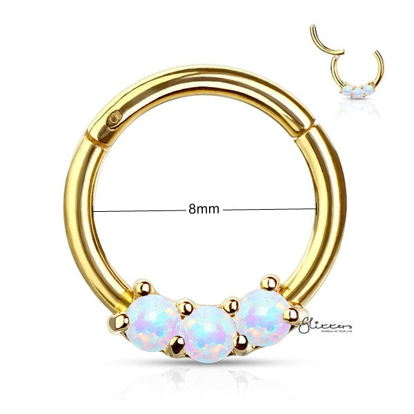 316L Surgical Steel 3-Opal Set Hinged Segment Hoop Rings-Body Piercing Jewellery, Cartilage, Daith, Nose, Septum Ring-NS0098-G_New-Glitters