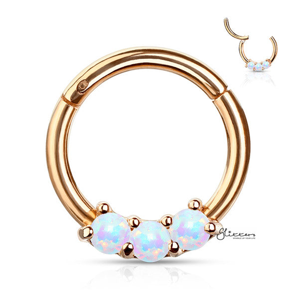316L Surgical Steel 3-Opal Set Hinged Segment Hoop Rings-Body Piercing Jewellery, Cartilage, Daith, Nose, Septum Ring-NS0098-RG-Glitters