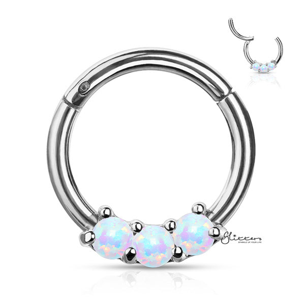 316L Surgical Steel 3-Opal Set Hinged Segment Hoop Rings-Body Piercing Jewellery, Cartilage, Daith, Nose, Septum Ring-NS0098-S-Glitters