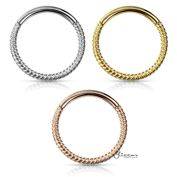 316L Surgical Steel Braided Steel Hinged Segment Hoop Rings-Body Piercing Jewellery, Cartilage, Daith, Nose, Septum Ring-NS0099-ALL_600-Glitters