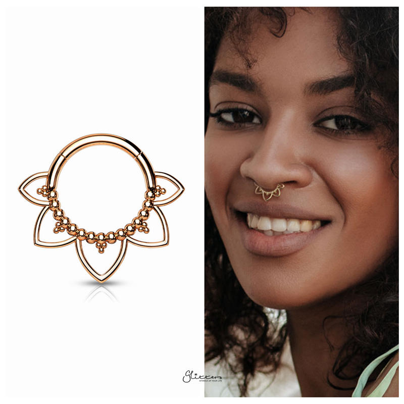 Filigree Hinged Segment Hoop Ring - Rose Gold-Body Piercing Jewellery, Cartilage, Daith, Nose, Septum Ring-1-Glitters