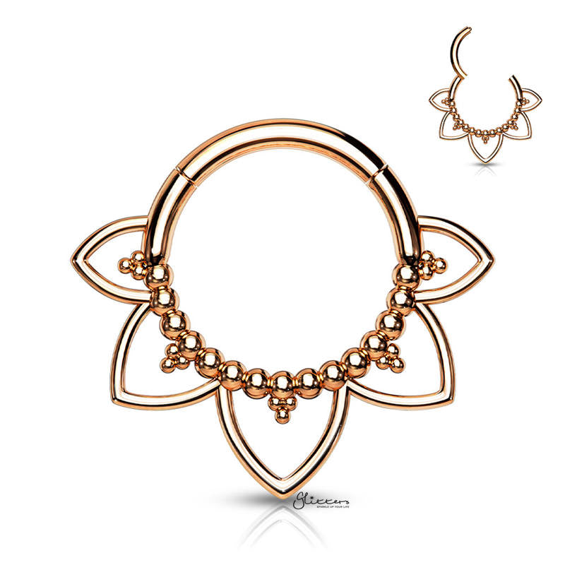 Filigree Hinged Segment Hoop Ring - Rose Gold-Body Piercing Jewellery, Cartilage, Daith, Nose, Septum Ring-NS0108-RG-Glitters