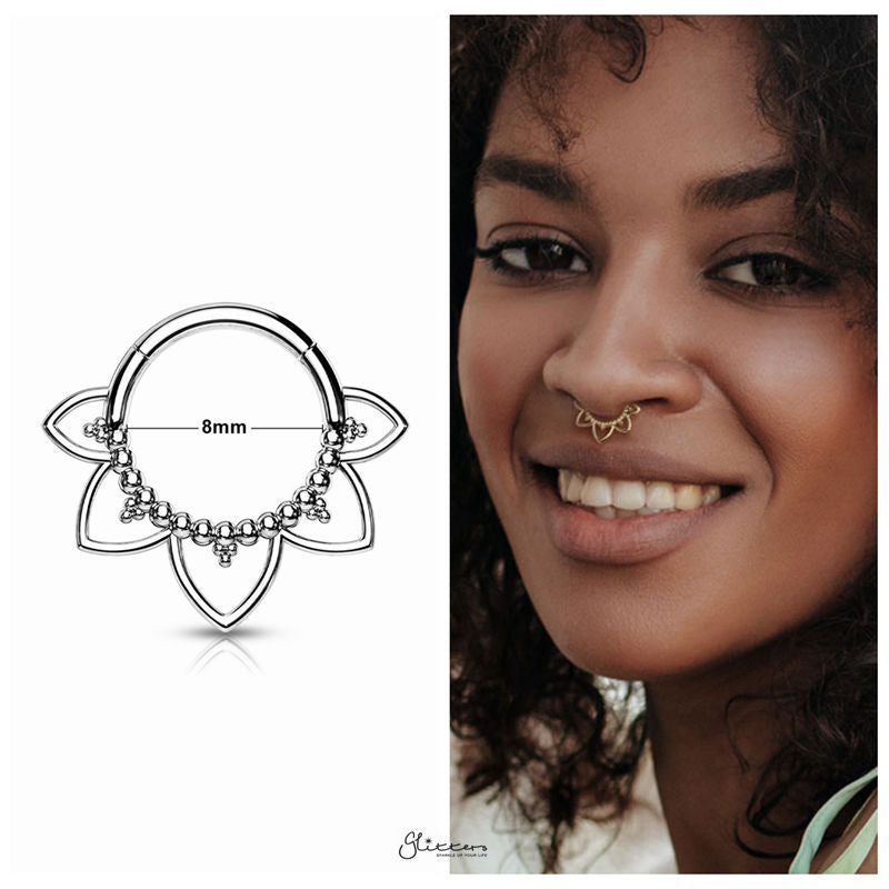 Filigree Hinged Segment Hoop Ring - Silver-Body Piercing Jewellery, Cartilage, Daith, Nose, Septum Ring-1-Glitters