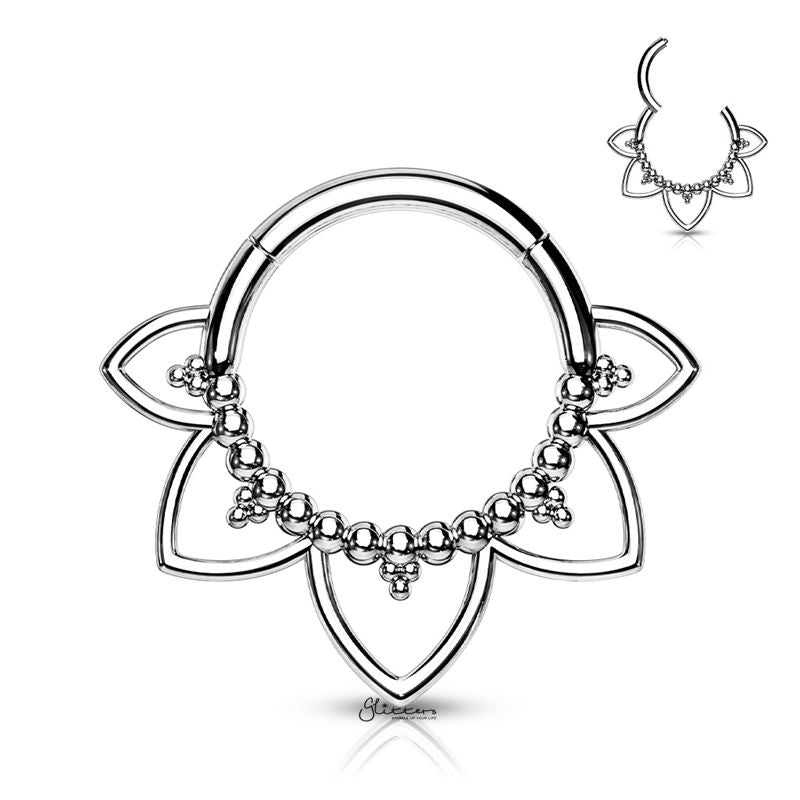 Filigree Hinged Segment Hoop Ring - Silver-Body Piercing Jewellery, Cartilage, Daith, Nose, Septum Ring-NS0108-S-Glitters