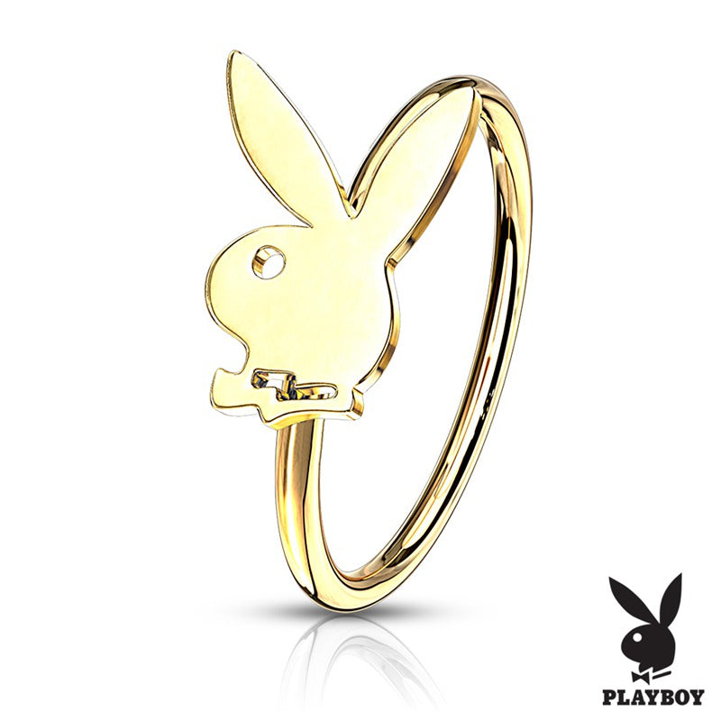 Playboy Bunny Top Bendable Hoop Nose Ring - Gold-Body Piercing Jewellery, Nose Piercing Jewellery, Nose Ring, Nose Studs-NS0115-GD-800-Glitters