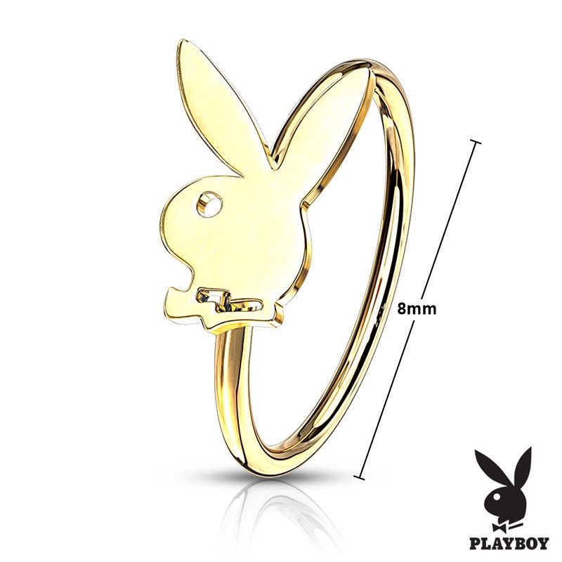Playboy Bunny Top Bendable Hoop Nose Ring - Gold-Body Piercing Jewellery, Nose Piercing Jewellery, Nose Ring, Nose Studs-NS0115-GD-800_New-Glitters