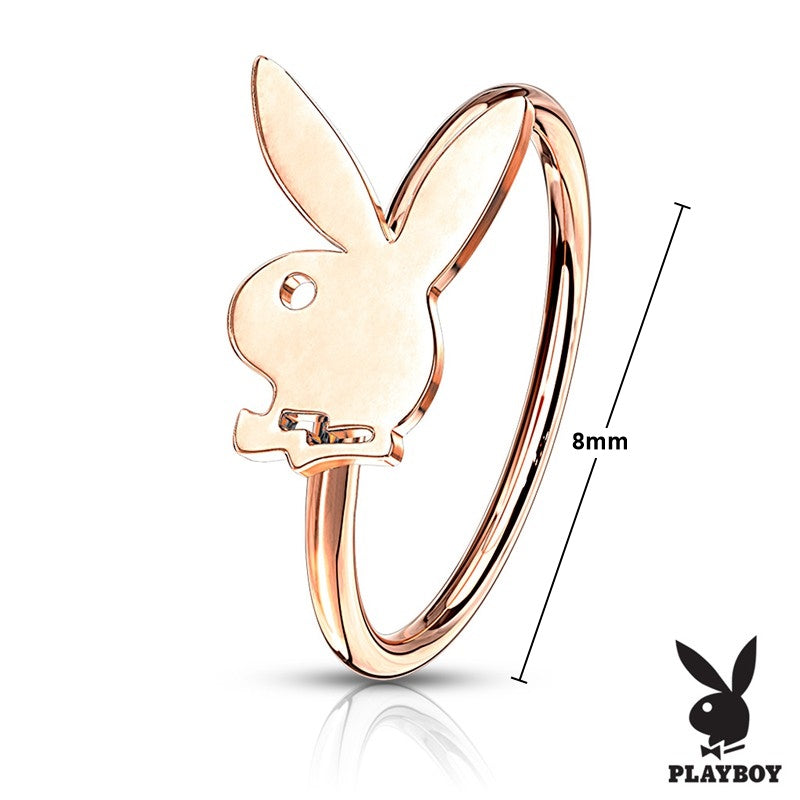 Playboy Bunny Top Bendable Hoop Nose Ring - Rose Gold-Body Piercing Jewellery, Nose Piercing Jewellery, Nose Ring, Nose Studs-NS0115-RD-800_New-Glitters