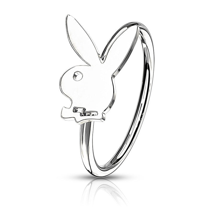 Playboy Bunny Top Bendable Hoop Nose Ring - Silver-Body Piercing Jewellery, Nose Piercing Jewellery, Nose Ring, Nose Studs-NS0115-ST-800-Glitters