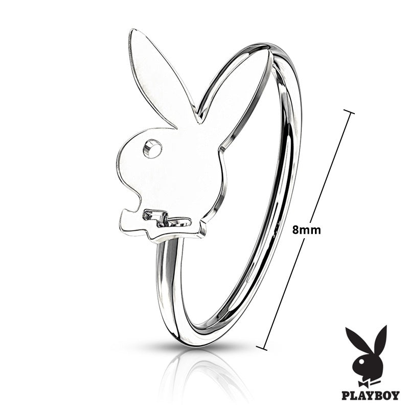 Playboy Bunny Top Bendable Hoop Nose Ring - Silver-Body Piercing Jewellery, Nose Piercing Jewellery, Nose Ring, Nose Studs-NS0115-ST-800_New-Glitters