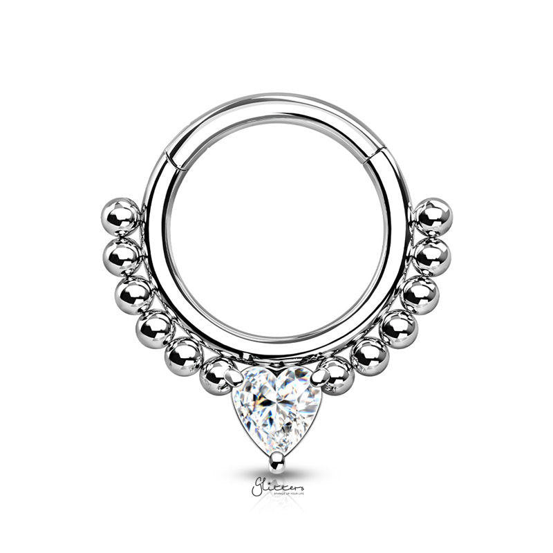 Heart CZ Hinged Segment Hoop Ring - Clear-Body Piercing Jewellery, Cartilage, Cubic Zirconia, Daith, Septum Ring-NS0117-C1-Glitters