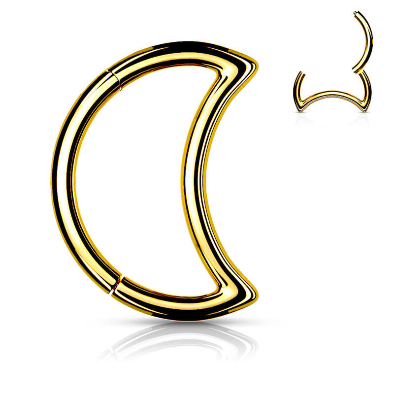 Crescent Hinged Segment Hoop Ring - Gold-Body Piercing Jewellery, Cartilage, Daith-NS0120-G-Glitters