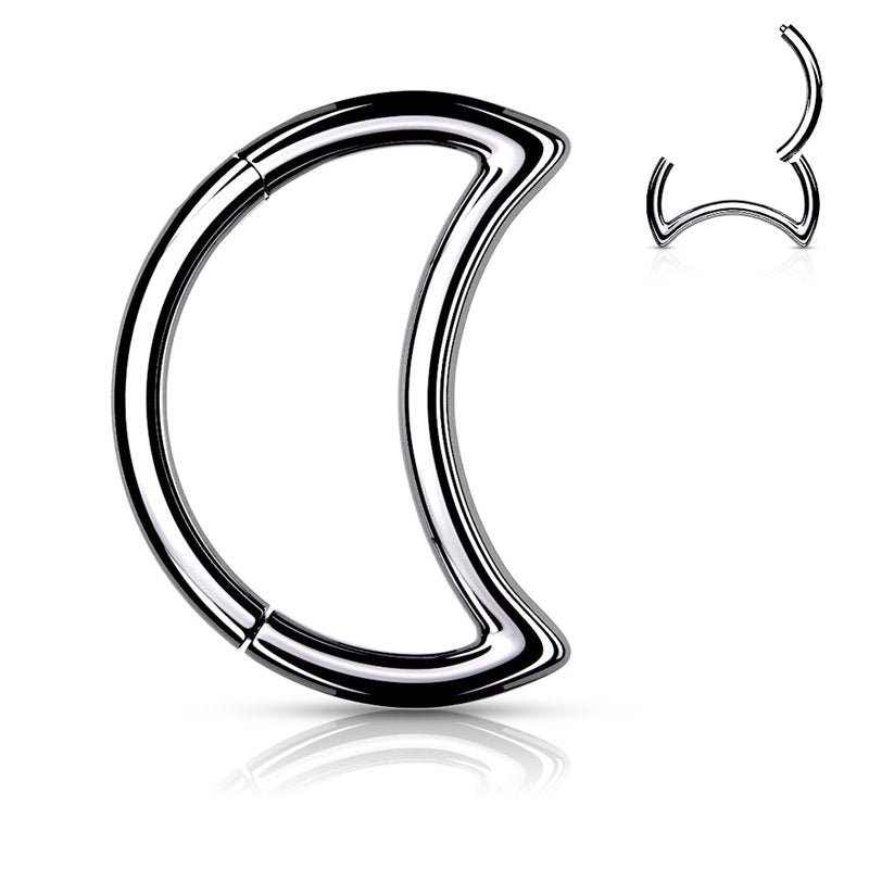 Crescent Hinged Segment Hoop Ring - Silver-Body Piercing Jewellery, Cartilage, Daith-NS0120-S-Glitters