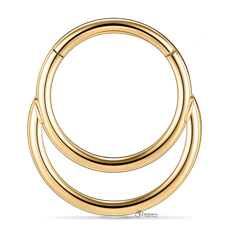 Double Circle Hinged Segment Hoop Ring - Gold-Body Piercing Jewellery, Cartilage, Septum Ring, Tragus-NS0122-G1-Glitters