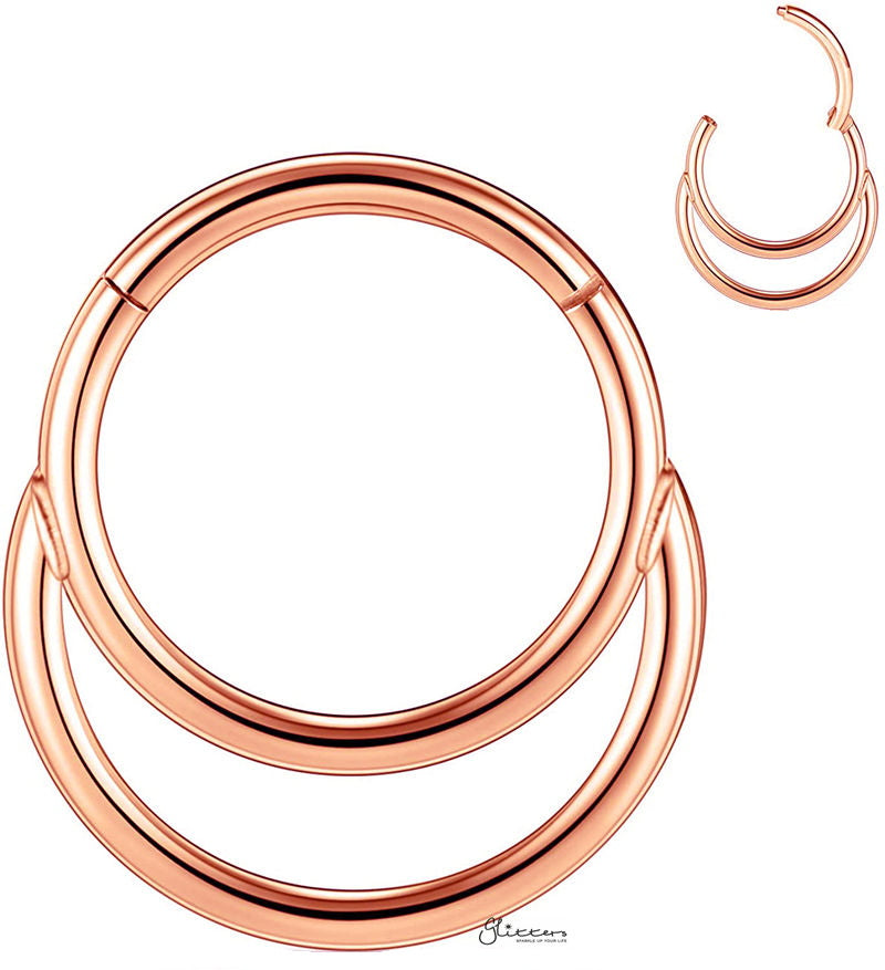 Double Circle Hinged Segment Hoop Ring - Rose Gold-Body Piercing Jewellery, Cartilage, Septum Ring, Tragus-NS0122-RG2-Glitters