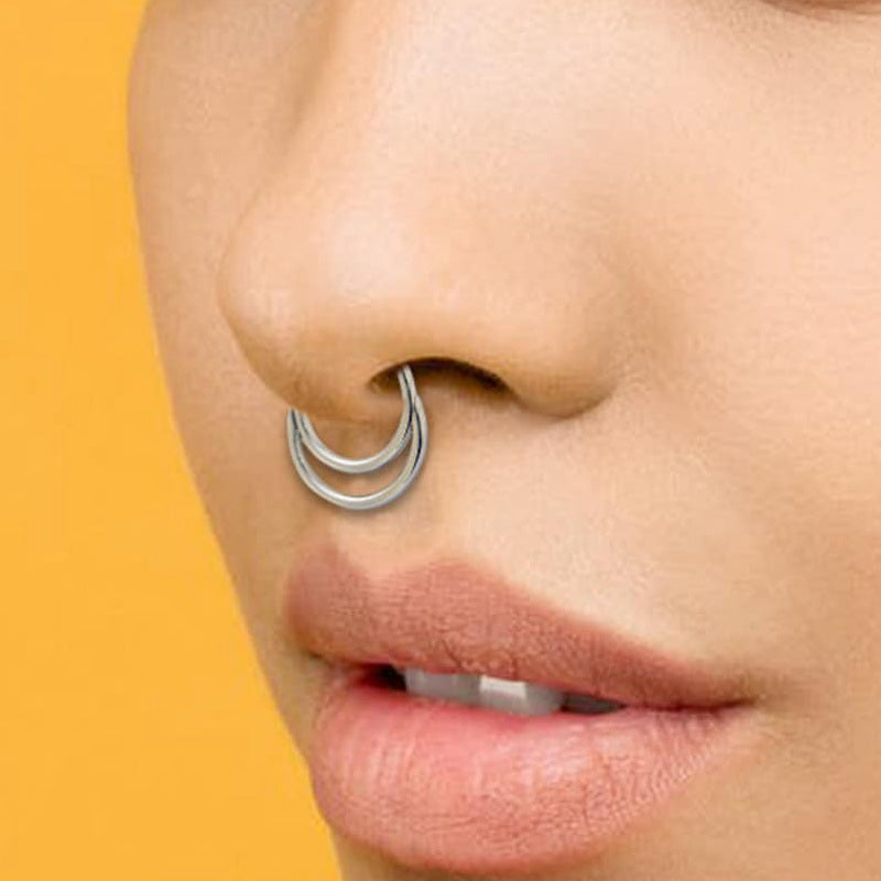Double Circle Hinged Segment Hoop Ring - Silver-Body Piercing Jewellery, Cartilage, Daith, Septum Ring-NS0122-m-Glitters