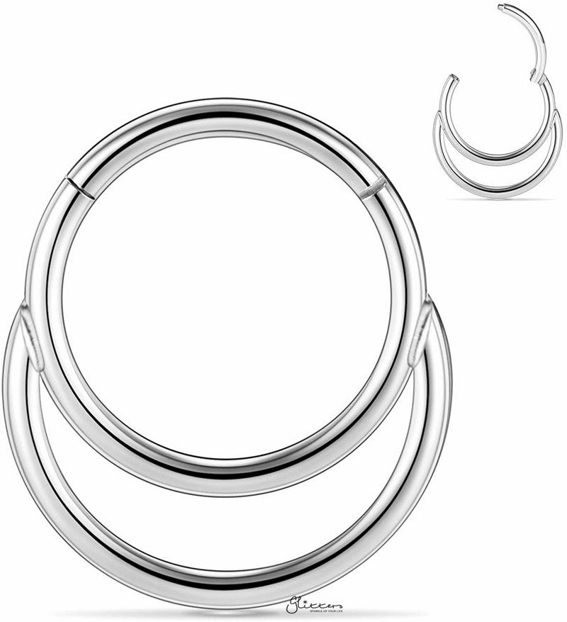 Double Circle Hinged Segment Hoop Ring - Silver-Body Piercing Jewellery, Cartilage, Daith, Septum Ring-NS0122-s2-Glitters